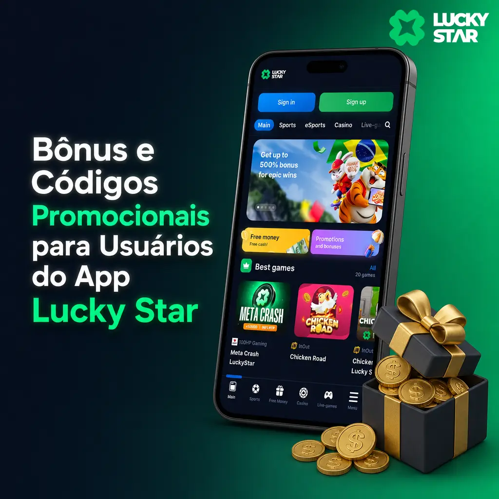 Bônus de até 500% e R$15.000 no app Lucky Star, com código promocional, cashback semanal e giros grátis.