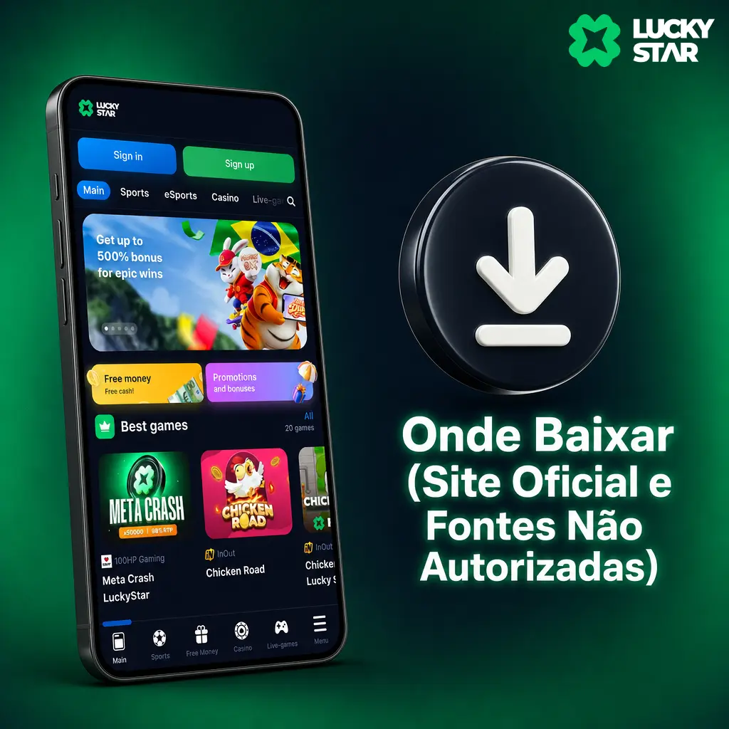 Botão oficial para baixar o APK do Lucky Star com segurança, evitando fontes não autorizadas e riscos de malware.