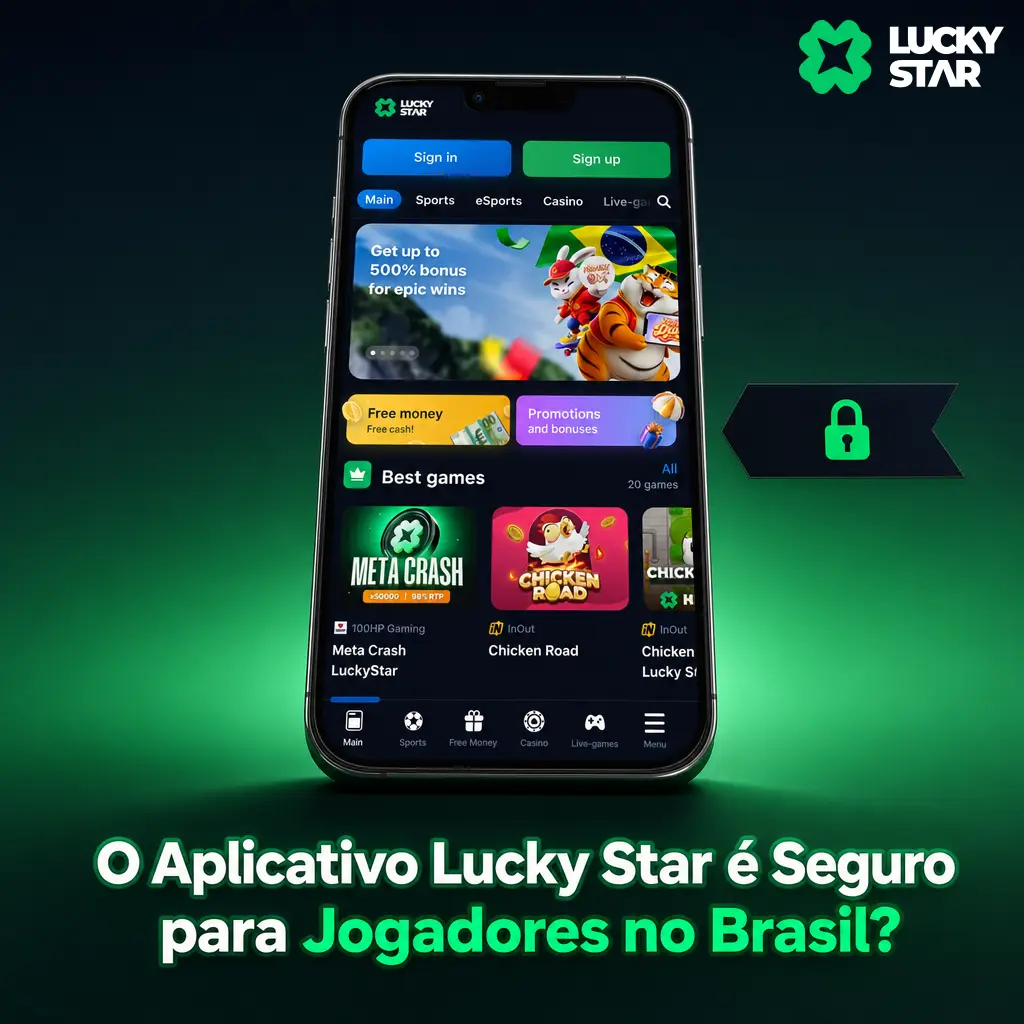 Aplicativo Lucky Star com criptografia SSL de 256 bits, garantindo segurança para jogadores brasileiros em transações.