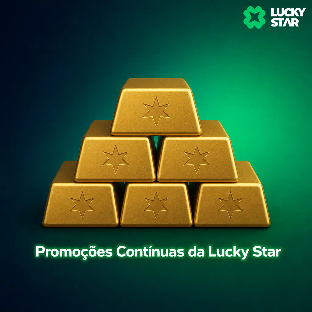 Promoções contínuas da Lucky Star: cashback semanal, bônus de depósito, giros grátis e aposta esportiva grátis.